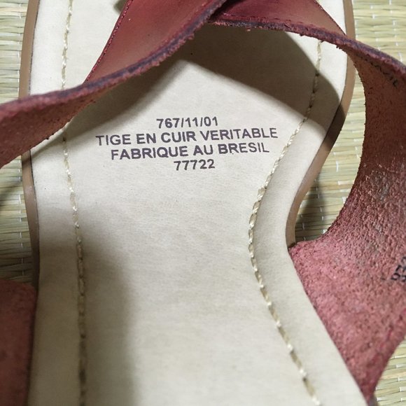 Vintage 90s Leather thong Wedge Sandal - Merlot Red - Size 10 - Picture 10 of 13